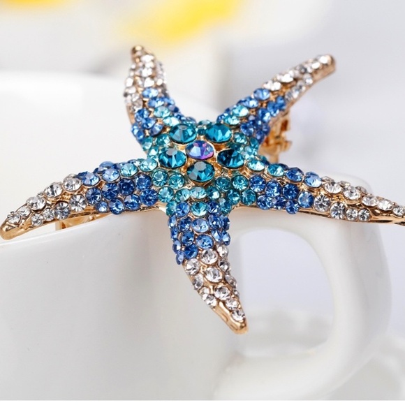 Blue Starfish Brooches Starfish Pins Rhinestone Starfish Brooches - Picture 2 of 2